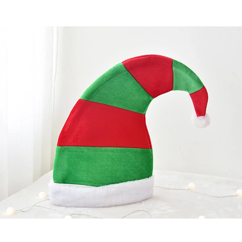 Рождественский Эльф шляпа взрослых красный зеленый полосатый дизайн универсальный размер нетканый Эльф шляпа с белыми помпонами
