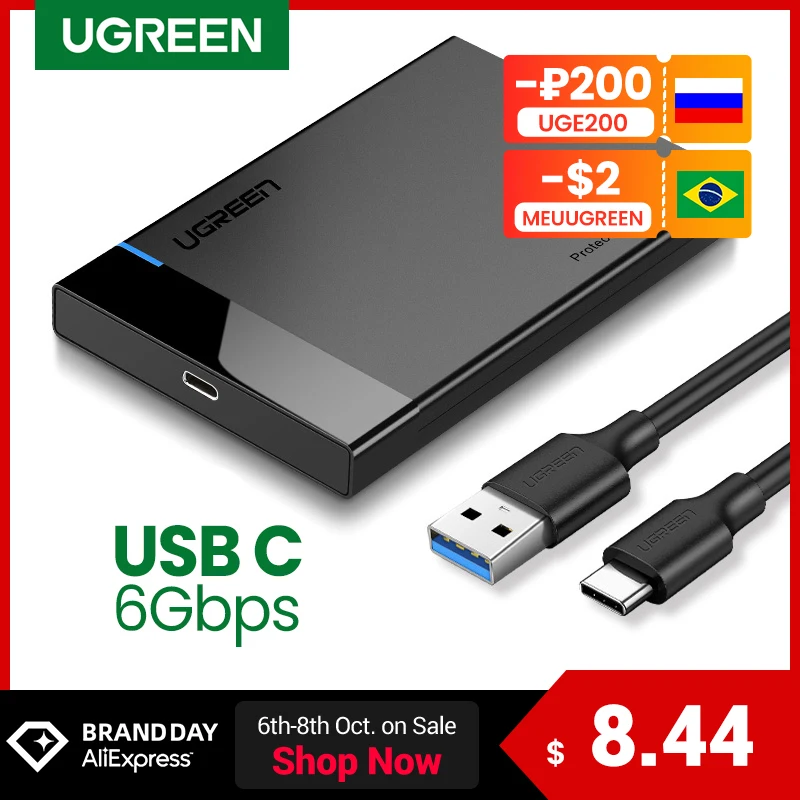 Ugreen HDD Case 2.5 SATA to USB 3.0 Adapter Hard Drive Enclosure for SSD Disk HDD Box Type C 3.1 Case HD External HDD Enclosure