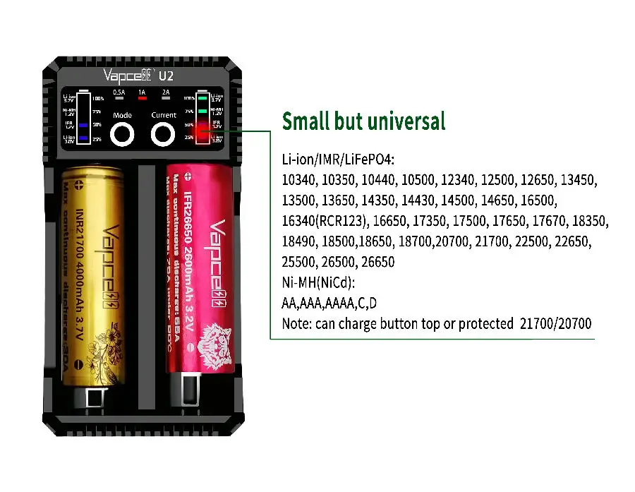 2шт VAPCELL INR 18650 батарея 3000mAh 20A аккумуляторная батарея с Vapcell U2 2A быстрое устройство для зарядки для модного дыма