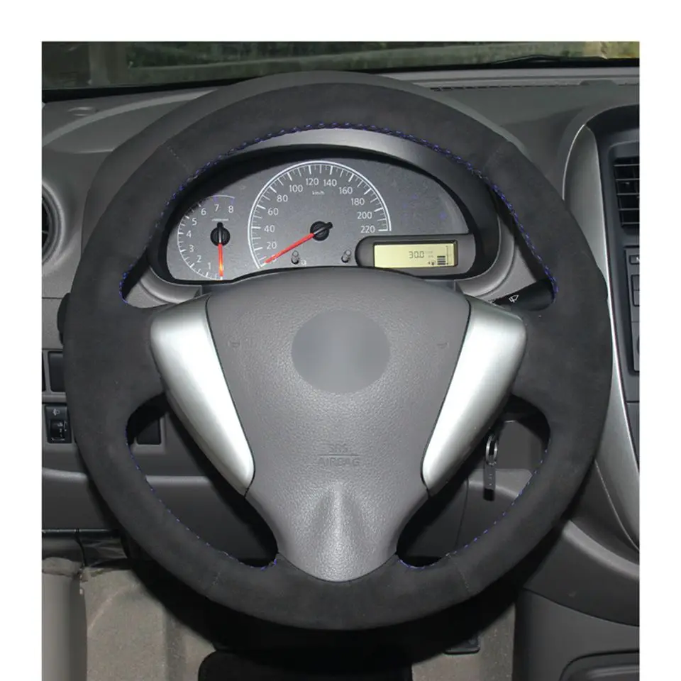 Черный замшевый ручной сшитый DIY автомобильный чехол на руль для Nissan Versa- Versa Note- Tiida Sylphy 2012