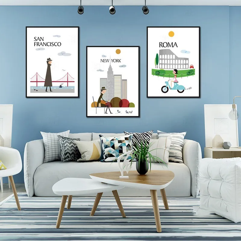 Картина на холсте с изображением римского пейзажа Нью-Йорка и Лондона