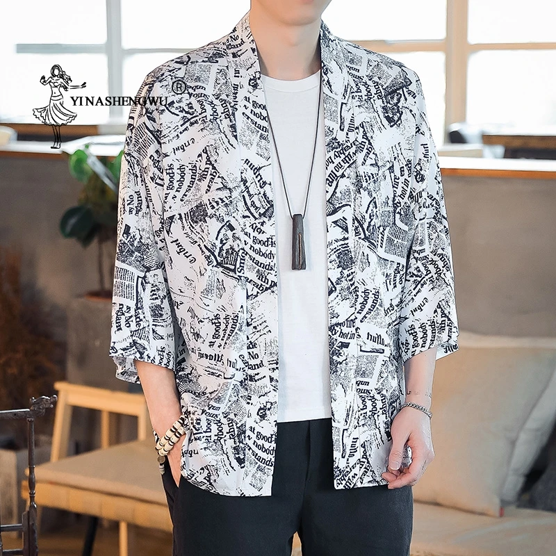 

Japanese Kimono Men Kimono Cardigan Yukata MenTop Summer Beach Thin Casual Shirt Coat Kimono Cosplay Costume Print Asia Clothes