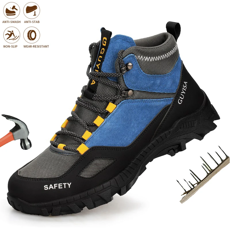 High Top Work Safety Shoes Men Indestructible Steel Toe Safety Boots Anti-smash Non-slip Man Sneaker Comfortable Work Shoes Male