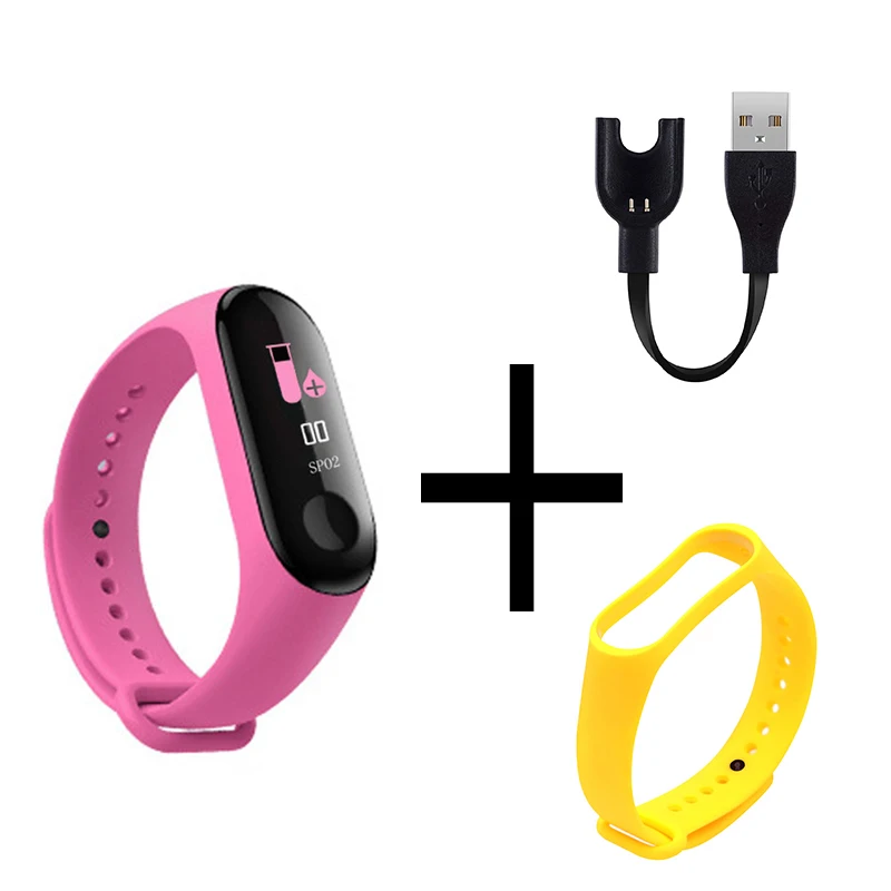 Смарт-браслет M3, шагомер, счетчик калорий, цифровые часы, поддержка сердечного ритма, мониторинг сна, Bluetooth, умные часы - Цвет: Pink Yellow