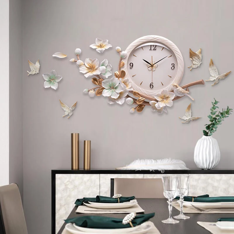 Ceramic Resin Flower Bird Wall Clock Pastoral Wall Mirror Sticker Z1116-4  