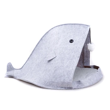 

Cute Felt Pet Cat Beds Nest Dog House Basket Rabbit Pet Cave Funny Fish-Type Pet Nest Portable Foldable Gray