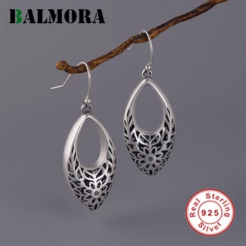 

BALMORA Original Folk-custom Real 925 Sterling Silver Drop Earrings Dangle for Women Lover Hollow Out Flower Wedding Jewelry