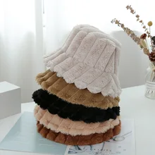 New Fashion Winter Faux Fur Plush Bucket Hats For Women Girl Outdoor Warm Panama Sun Hat Soft Velvet Striped Fisherman Cap
