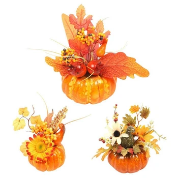 

3 Piece 15cm Artificial Pumpkins Maple Leaf Pomegranate Table Home Decor House Prop Autumn Fall Harvest Thanksgiving Halloween D