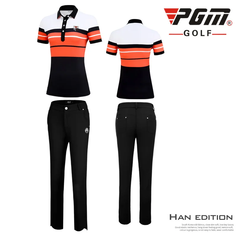 PGM Golf Apparel женский спортивный костюм Весна Лето короткий рукав женская одежда+ брюки полосатая молочная шелковая футболка