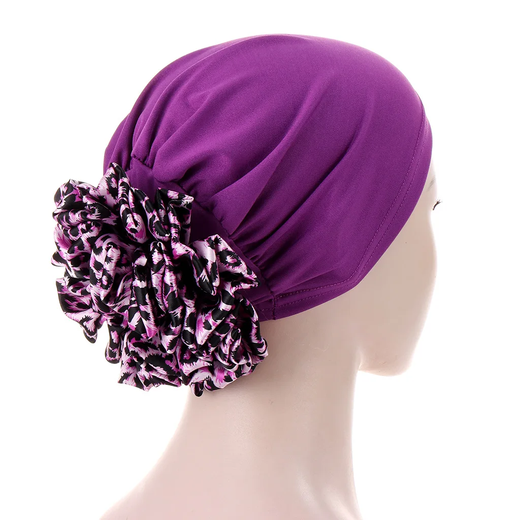 Big Flower Hijab Volumizers Turban Bonnet For Women Muslim Under Hijab Caps Solid Color Islamic Inner Hijabs Headwrap Chemo Cap
