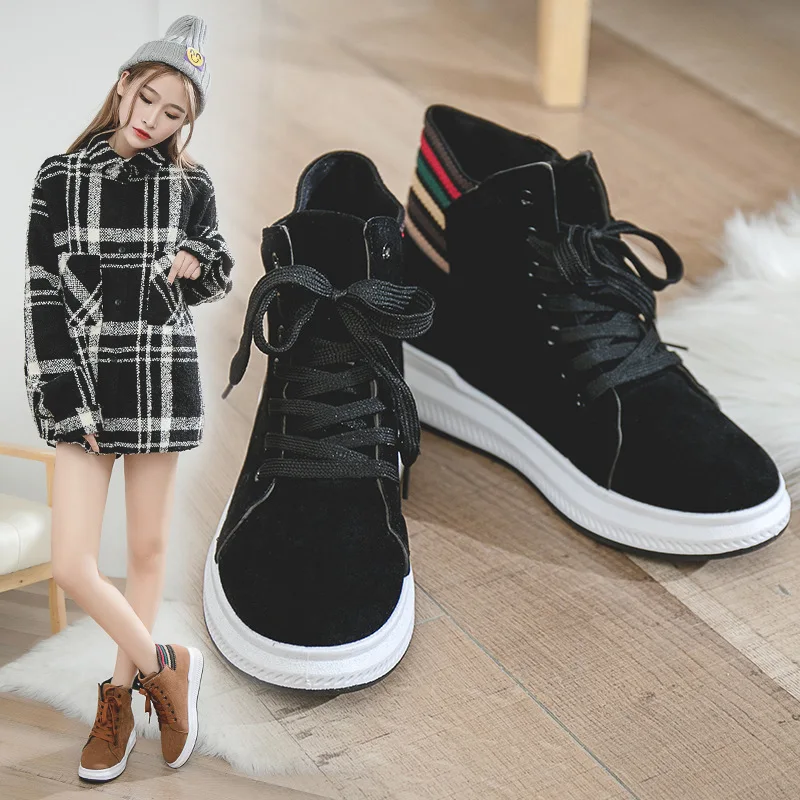 

Autumn And Winter Women's Hight-top Casual Rainbow-colored Short Boots Lace-up round-Toe Thick Bottomed Flat Heel Casual Women's