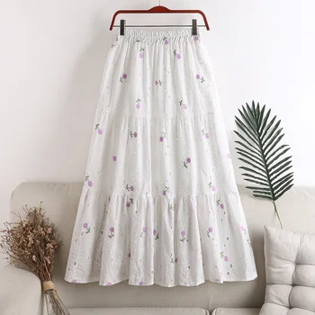 

Fresh Hollow Out Flower Embroidered Women Skirts High Waist Slim Patchwork A-Line Skirt Big Swing Princess Pleated Skirt Faldas