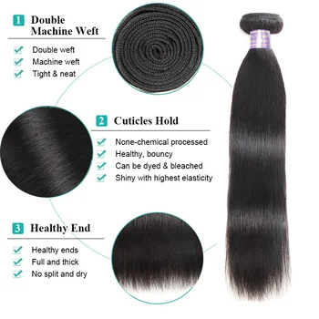 Allove Peruvian Straight Hair Bundles Human Hair Extensions Double Machine Weft Non-Remy Hair Weave Bundles 8-28 Natural Color 2