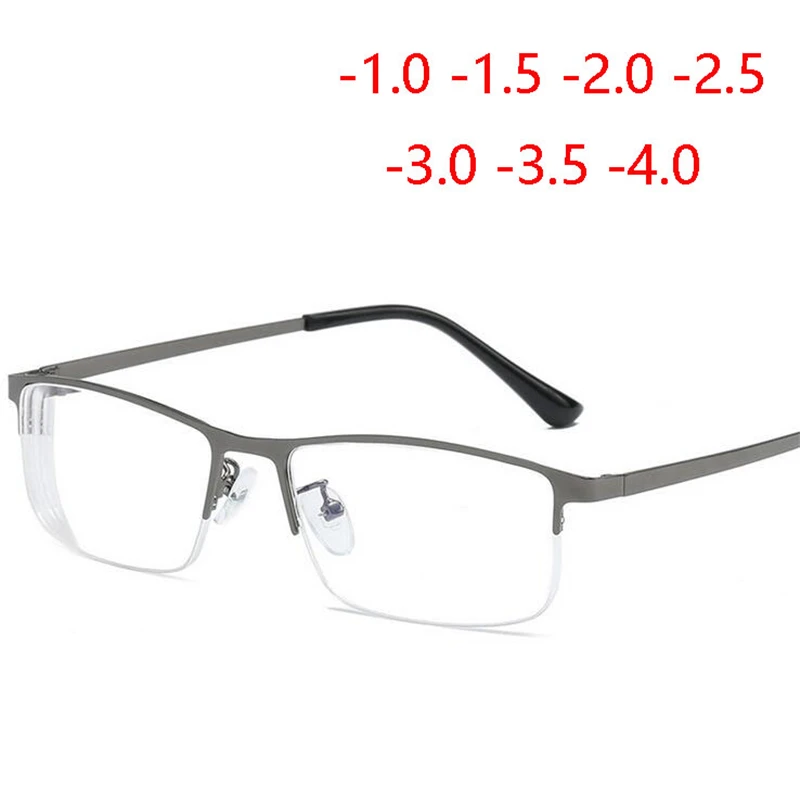 

Half Frame Blue Film Anti-blue Light Nearsighted Glasses Resin Lens Square Short-sighted Eyeglasses Woman Men -1.0 -1.5 To -4.0