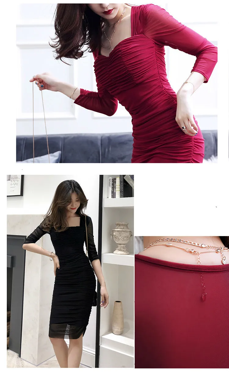 Fall The New Women Mini Bodycon Dress Black Vintage Party Sexy Club Korean Elegant Ladies Fashion Casual Office Clothes