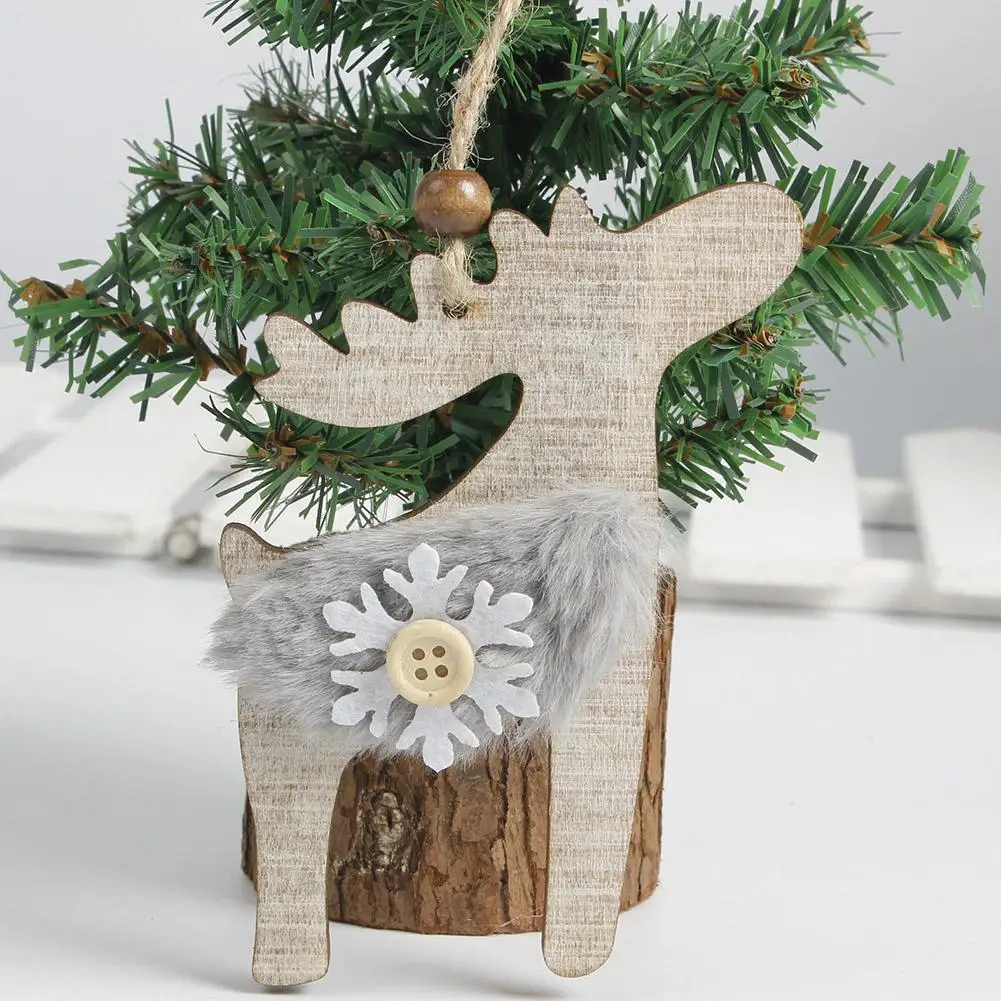 2pcs Hot Sale Christmas Tree Star Bell Hat Wooden Plush Hanging Decor Xmas Decoration Merry Christmas