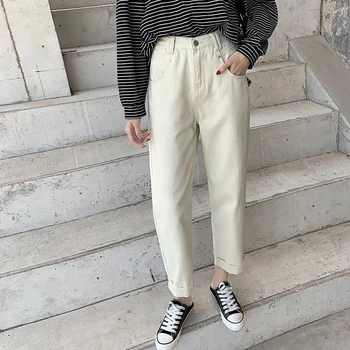

Jeans Women 2020 Spring New Wild Loose Casual Fashion High Waist Curled Nine Points Straight Harem Pants Jeans Mom