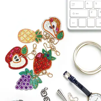 

5pcs DIY Fruits Full Drill Special Shaped Diamond Painting Keychains Pendant Diamond Painting Cross Ctitch Kit