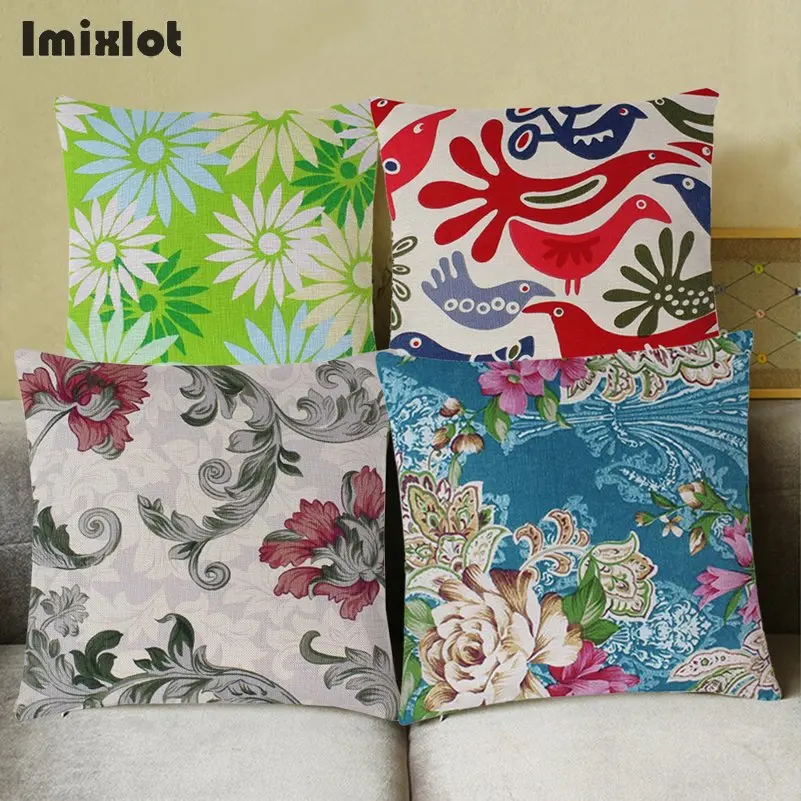 Vintage Flowers and Birds Cushion Cover Sofa Seat Pillowcase Living Room Home Decorative Accessories Pillow Cases 45x45cm