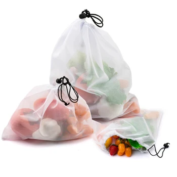 

1/12/15 PCS Drawstring Mesh Shopping Vegetable Fruit Mesh Produce Bags Washable Reusable Storage Tool Home Kitchen Storage Sack