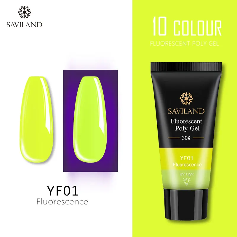 YF01 SAVILAND 30 мл полигель радужные флуоресцентные ногти 15 мл неоновый полигель Кристальный Гель для маникюра удлинение пальцев ломтик кисти для ногтей - Цвет: YF01