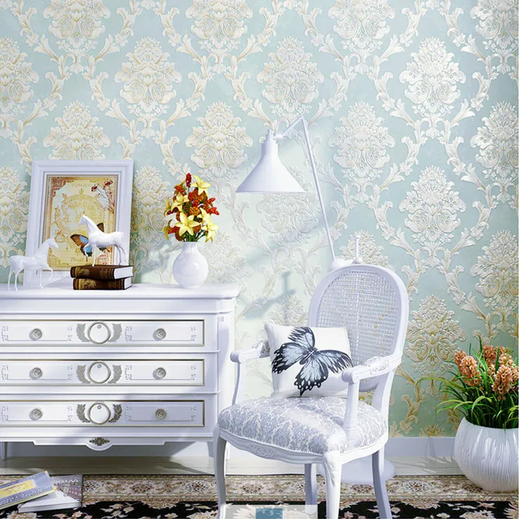 

Luxury European Style Nonwoven Fabric Living Room Wallpaper 3D Thick Simple European Damascus Bedroom Wallpaper C8310