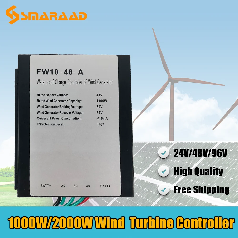 

1000W 2000W 24V 48V 96V Waterproof Wind Turbine Generator Charge Controller Wind Power Generator Regulator Windmill Controller