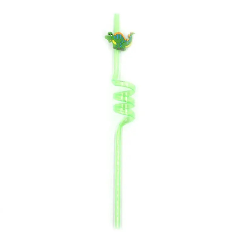 16pcs Disposable Cartoon Dinosaur Straws Plastic Juice Drinking Straw Party Supplies Photo Props Kitchenware(Mixed Colors
