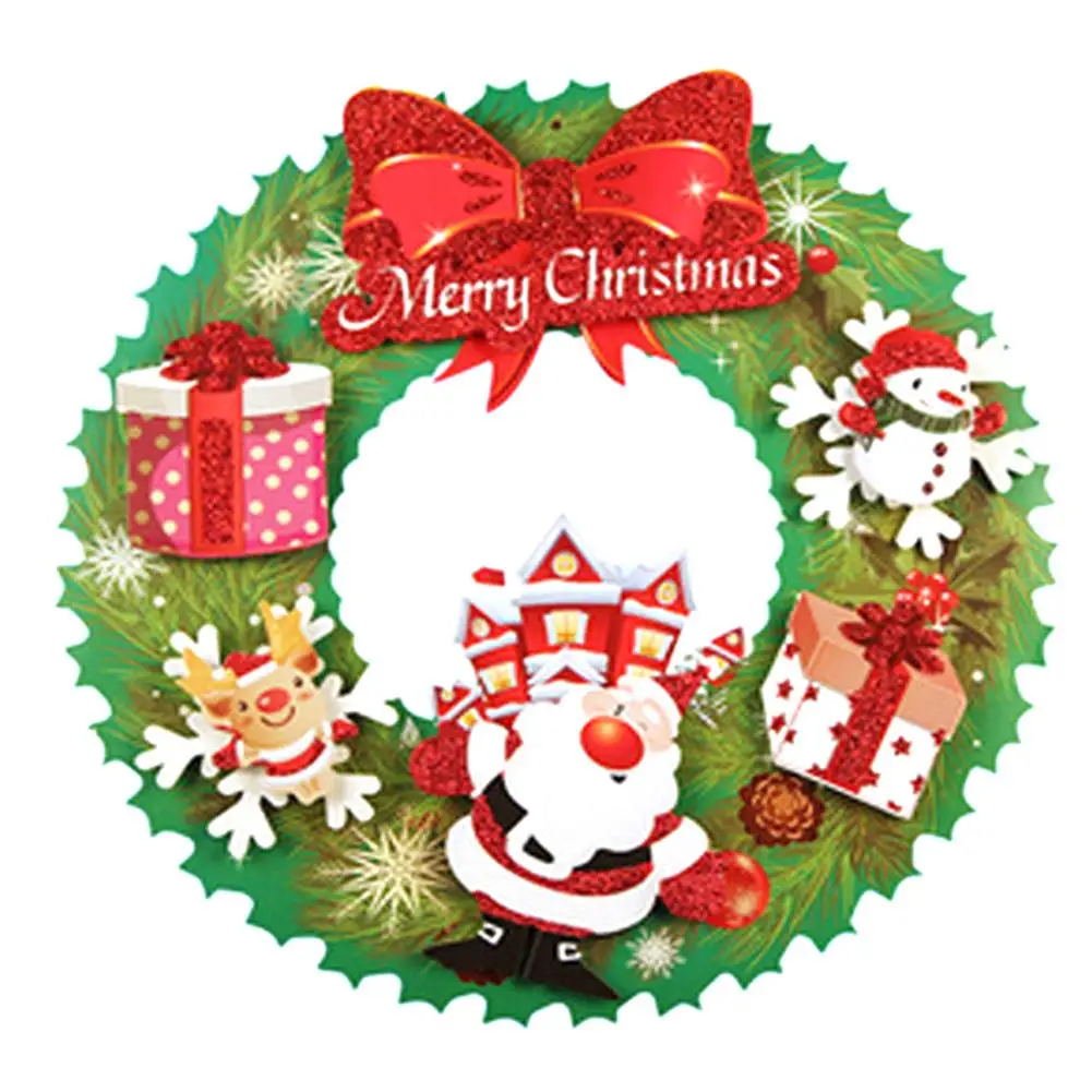 Рождественский венок, висячие украшения для двери, высокое качество, двусторонний Печатный бумажный венок для рождественских комнат - Цвет: A