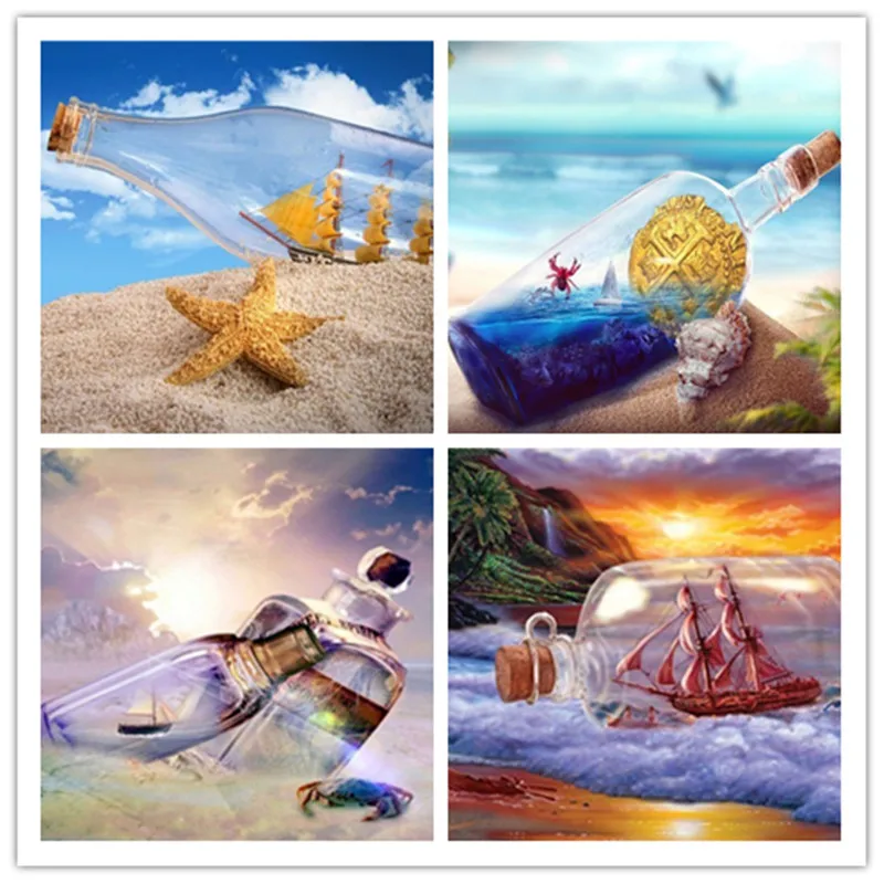 Diamond Embroidery DIY Bottle Seaside Painting landscape Cross stitch Full drilling Home Decoration wedding decoration | Дом и сад