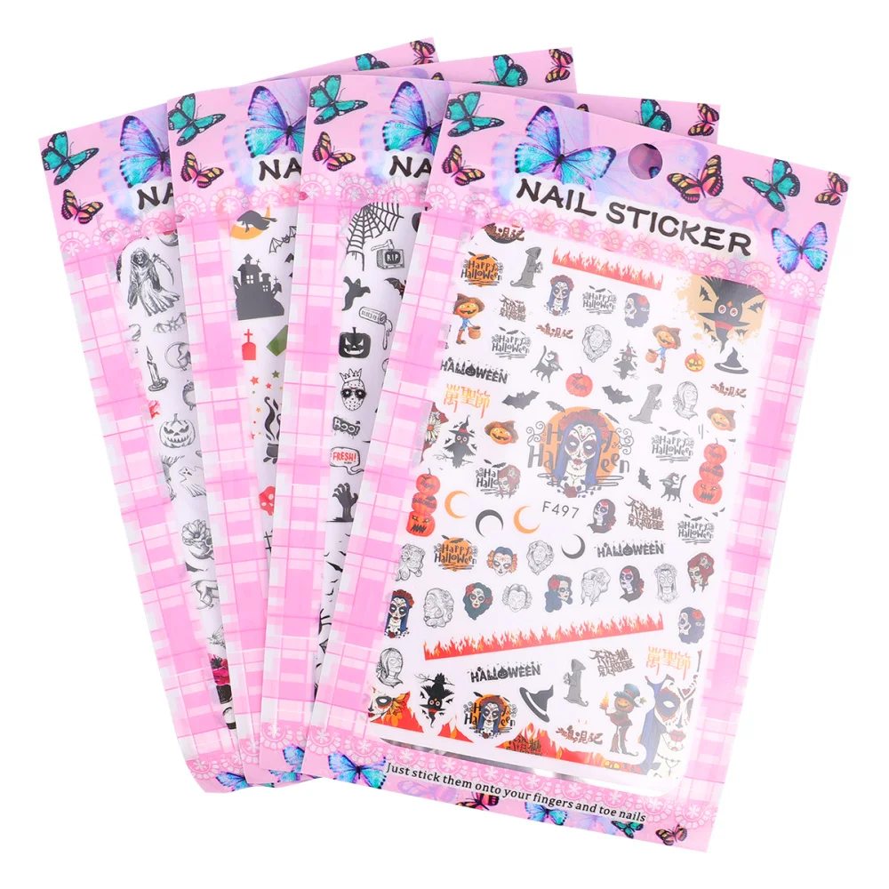 

4 Sheets Halloween Nail Stickers Creative Manicure Decals Nail Decals for Festival Cosplay