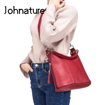 

Johnature Genuine Leather Fashion Women Bag 2020 New Soft Cowhide Shoulder & Crossbody Bags Leisure Large Capacity Lady Handbag