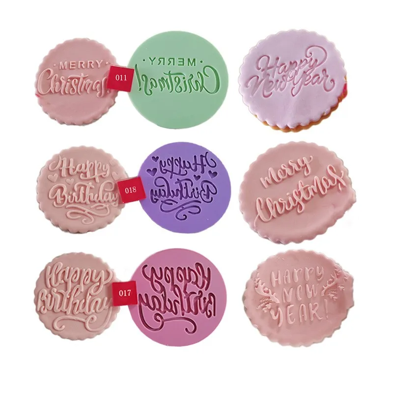 

Happy Birthday Christmas Eid Baby Embossed Cutter Stamp Mold Food Grade Plastic Cookie Mold Love Cupcake Fondant Decoration Mold
