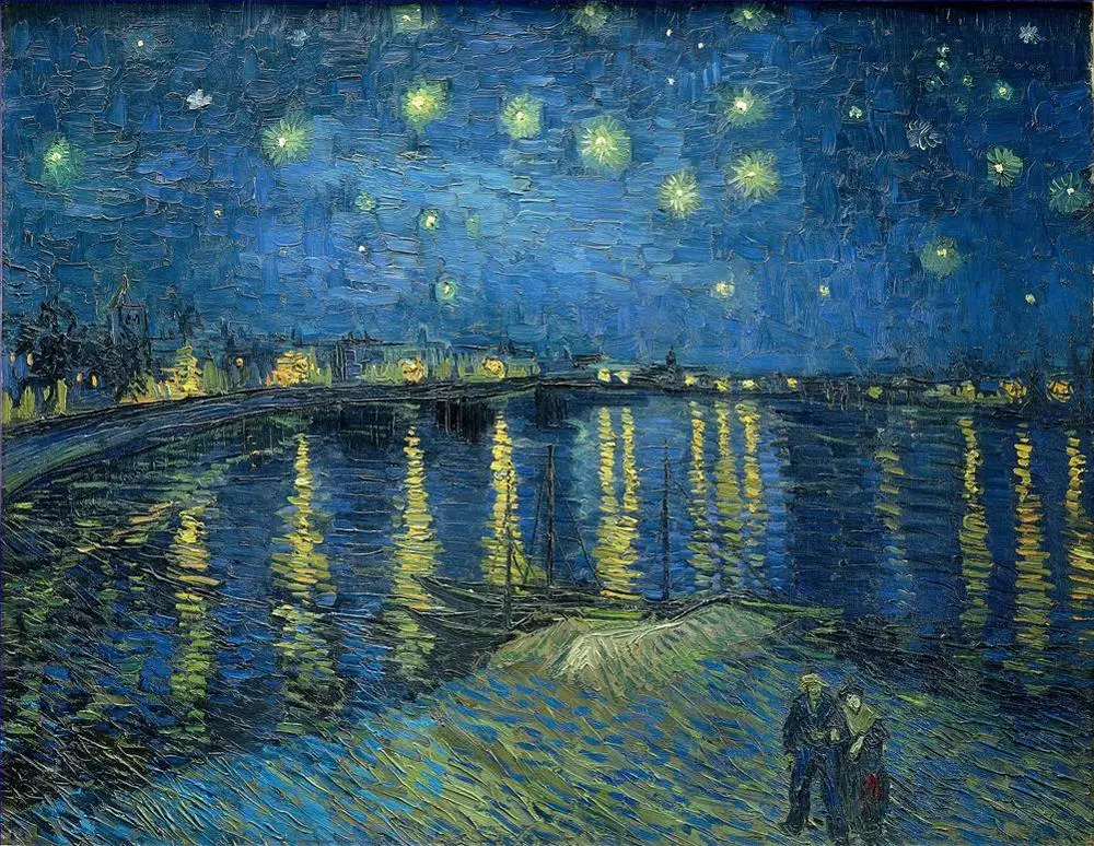 Starry Night 2 12 ручная роспись картины учителями колледжа-Звездная ночь Ван Гог знаменитый шедевр-картина маслом на холсте - Цвет: Starry Night 2