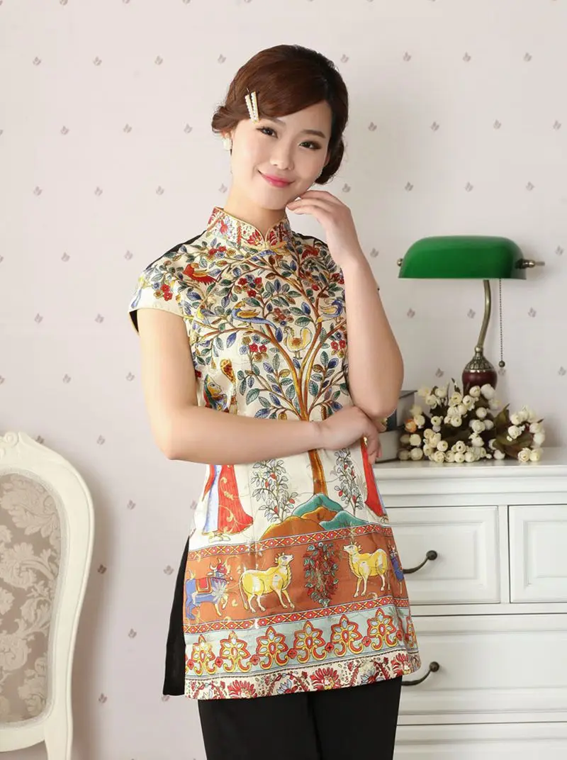 Китайский стиль ретро женский летний Повседневный короткий топ cheongsam Улучшенный Повседневный модный костюм Tang Летняя женская рубашка