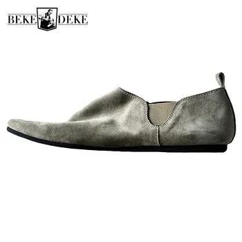 

Harajuku Male Genuine Leather Cow Suede Loafers Fashion Casual Slip On Flat Lazy Shoes Streetwear Zapatos De Hombre Plus Size