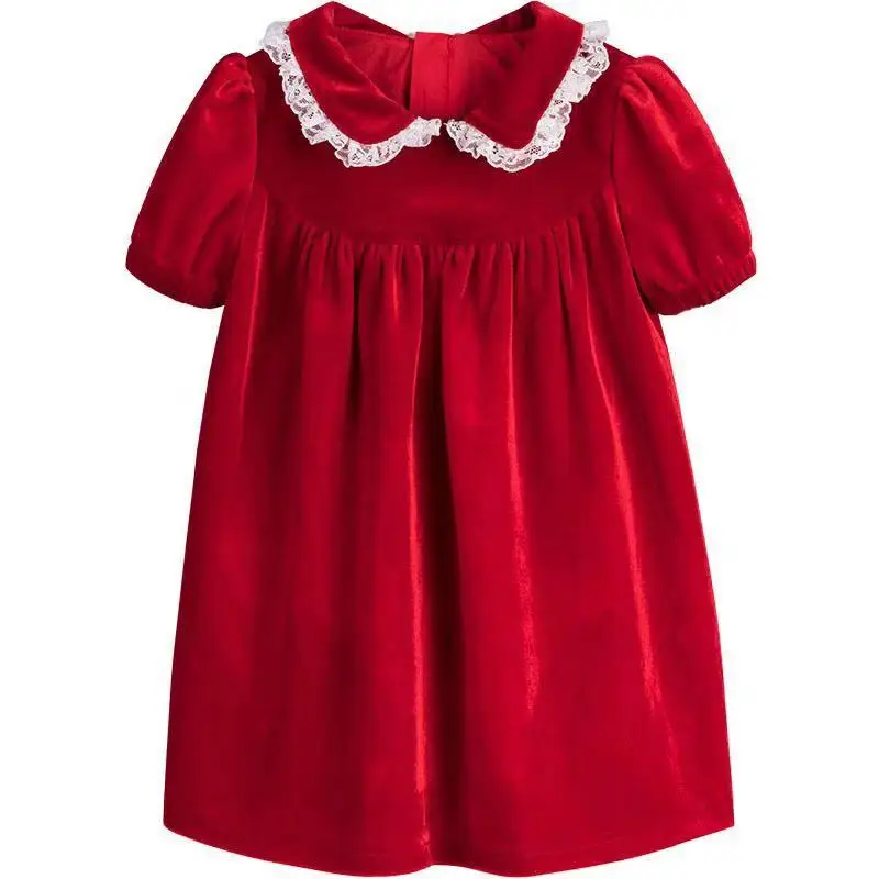 Г. Новинка; осеннее красное бархатное платье для девочек; Брендовые вечерние платья принцессы для девочек; платье для девочек с кружевным воротником