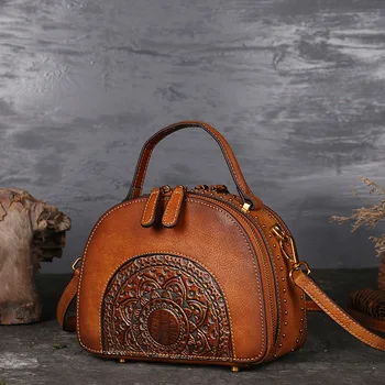 

Natural Skin Women Tote Messenger Shoulder Handbag Embossed Ladies Bag Genuine Leather Female Vintage Top Handle Crossbody Bags