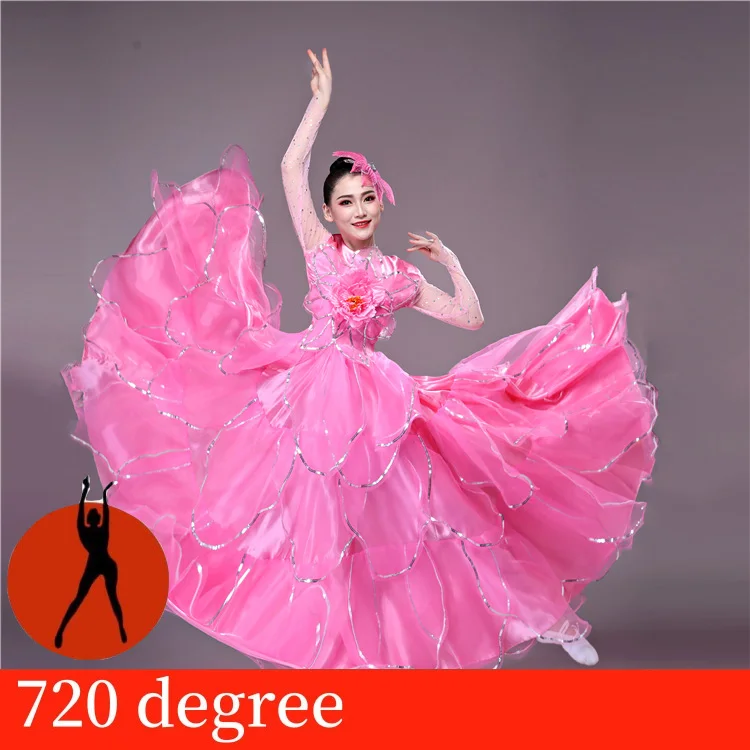 Flamengo Испания; юбки для танцев; костюмы для танца живота фламенко платье Испании коррида бальная одежда для танцевальных выступлений SL1459 - Цвет: Pink 720
