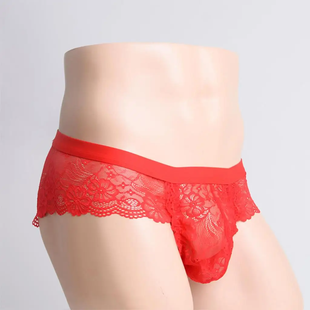 Men's Sheer Floral Lace Panties Low Rise Briefs Underwear Lingerie
