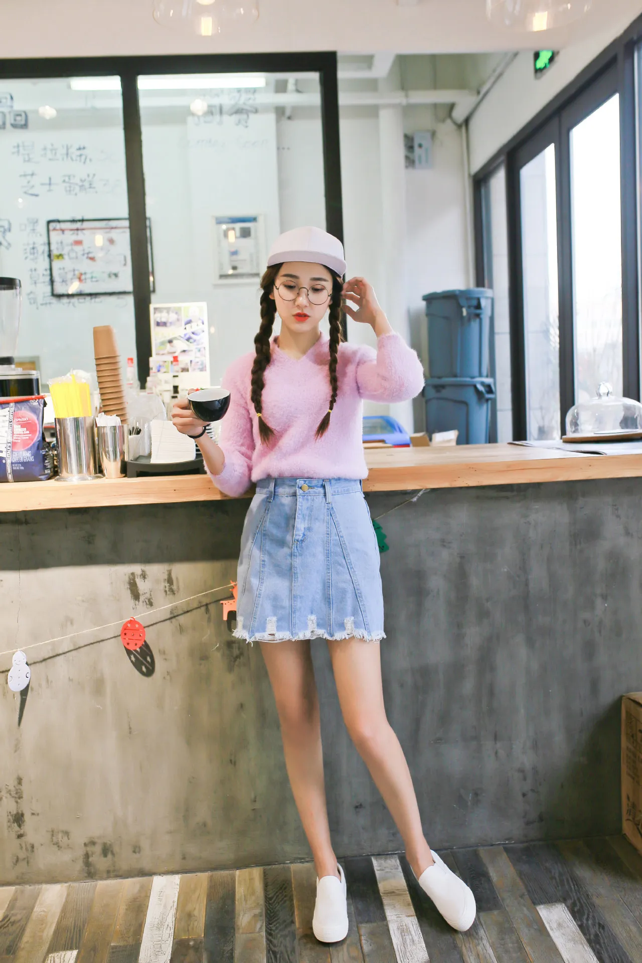 

1618 Photo Shoot New Style Korean-style Solid Color Washing Retro Frayed High-waisted Denim Skirt Student Versatile Short Skirt