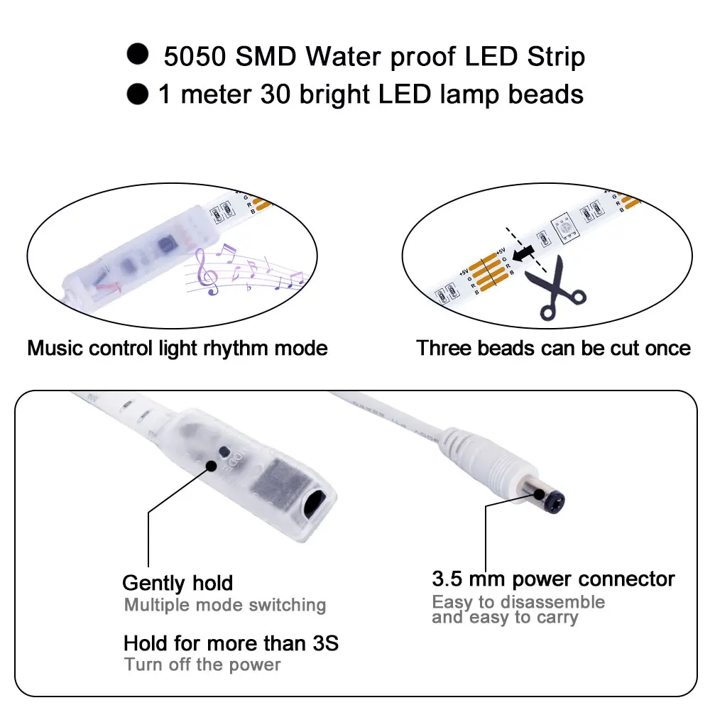2 м/5 м 5 в Usb светильник с питанием от музыки Светодиодная лента светильник s 5050 RGB светильник меняющийся с музыкой Ip65 водонепроницаемая светодиодная лента DA