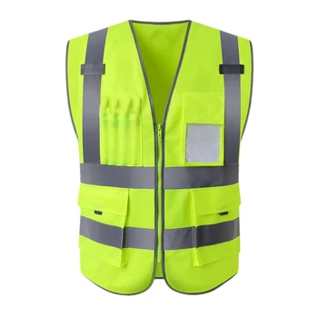 

High Visibility Reflective Safety Vest Waistcoat with Multi-Pockets Silk Screen Printing Traffic Green Road Traffic Fluorescent