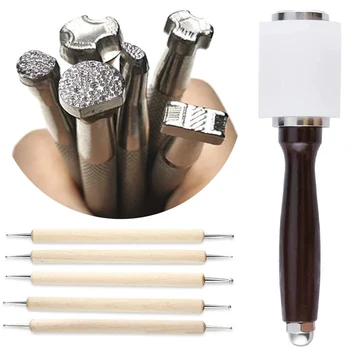 

LMDZ 12pcs Leather Stamp Carving Working Saddle Hammer Tools Punch Home Hand Tool Leather Craft Tools Kit Leathercraft Accessor