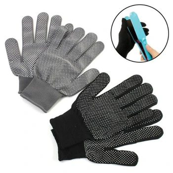 

1 Pair S/M Size Hair Straightener Perm Curling Hairdressing Heat Resistant Finger Glove Black Grey Color