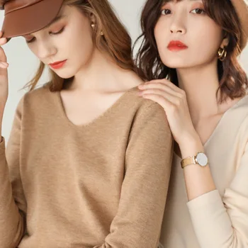 

New Autumn/Winter 2019 Sweater Women Solid Color Long-Sleeved Pullover Women Sweater Sexy V Neck Slim Fit Female Sweaters