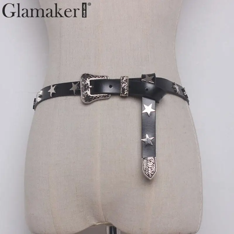 Glamaker Star женский широкий ремень для платья из искусственной кожи черный широкий пояс для женщин Винтажный пояс в стиле ретро аксессуары корейский стиль