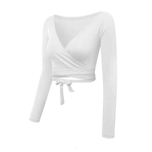 Women Long Sleeve Wrap Yoga Crop Top For Dance Lavender Workout Shirts Fitness T shirt Breathable