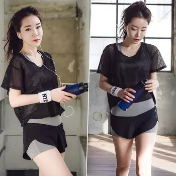 

Net yarn fitness set women's summer fast-drying lady clothing beginners net red T-shirt sexy professional running clothes